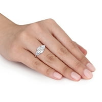 Miabella Women 4- Carat t.g.w. Octagon-CUT White Created Moissine Sterling srebrni 3-kamen zaručni prsten