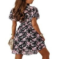 Capreze Dame cvjetni ispis sunčevoj majici kratki rukav haljina za majicu Summer Šifon mini haljine