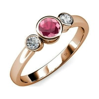 Rhodolite Garnet i dijamant tri kamenog prstena 1. CT TW u 14K ružičastog zlata.Size 4.5