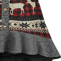 Žene Plus veličina Božić Elk kapuljačom visoke niske Flounce Hem pletene haljine leđa Zipper haljine za žene, XL