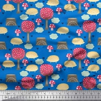 Soimoi Plava Mahovina Georgette Tkanina Porcupine & Mushroom Tree Fabric Prints By Yard Wide