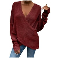 Dukseri za žene za žene čišćenje modnih žena Solidna boja dugi rukav poulve V-izrez džemper na vrhu