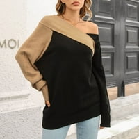 Kpoplk Womens V izrez Lagani džemperi Tanki džemper jesen Dugi rukav pulover vrhovi labavo bluza za jesen crni, m