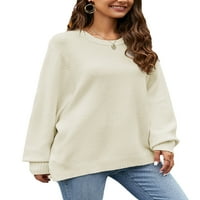 Arvbitana ženski pasusni džemper čvrsta boja Crew izrez dugih rukava pletenje pulover vrhove dame jeseni zimsku toplu labavu odjeću Srednja odjeća