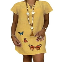 Ženska kratka rukava labava lanena Mini haljina Plus Veličina V izrez ljetni sarafan