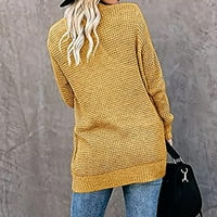 Žene dugih rukava pleteni pasusni džemper za kardigan otvoren prednji labav Basic Solid Color Draped Out s kaputima sa džepovima Žuta s