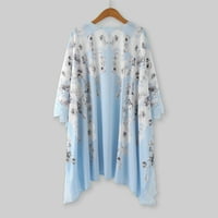 Ženski vrhovi Cvjetni print Puff rukav kimono kardigan labav pokrov povremene majice za bluze majice za