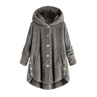 Cacommmark PI Ženski kaput za uklanjanje kaputa plus veličina zimska gumb Plišani vrhovi kapuljač kapuljača Kardigana jakna tamno siva