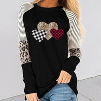 Clearance ženske prugaste duge rukave dukserica Casual okrugli vrat Leopard srce grafički Print pulover