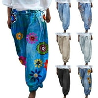 Ženske farmerke teksas teksas pantalone sa printom poslovne Casual pantalone za žene duge labave pantalone za žene elastični struk Casual