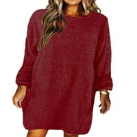 Ženska nejasna pogradina prevelika labav dugačak pulover midi duljina fleece-boja