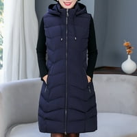 PAPTZROI ženski dugi zimski kaput sa zatvaračem sa kapuljačom s kapuljačom s kaputima bez rukava s džepovima