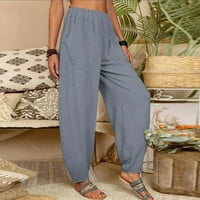 Pedort široke lanene pantalone za žene ženske Plus Size široke pantalone za noge Ležerne pantalone udobne pantalone siva,2XL