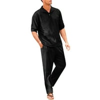 Nova casual muškog sportskog odijela muška modna puna boja pamučna i posteljina košulja V izrez sa čipkom up hlače dva odijela