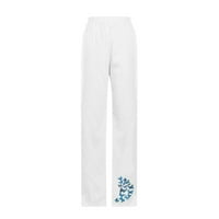 Klirens štampane ravne ženske ljetne Ležerne udobne labave džepne pantalone hlače Blue XL