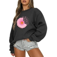 Zkozptok ženske dukseve flis grafički pulover za svijest o raku dojke vrhovi labava kapuljača, Crna, S