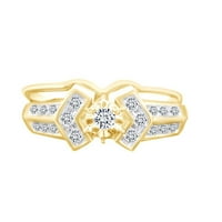 Karatni okrugli rez bijeli prirodni dijamant vjenčani vjenčani prsten postavljen od 14k punog žutog zlata