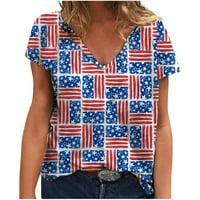 Američka zastava suncokret 4. jula nezavisnost SAD dan majica za žene Vintage Love print bluza V-izrez kratki rukav crveni XXL