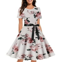 Dyfzdhu ljetne haljine za žene Vintage Print haljine kratki rukav Swing Party haljine velike ljuske