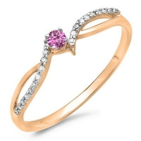 0. Carat 14k Rose Gold Round Pink Sapphire & White Diamond Dame Crossover Split Shank Bridal Obećaj Engagemen