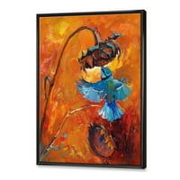 Designart' Plavi Kolibri Na Narandžastom Suncokretu ' Tradicionalni Uramljeni Platneni Zidni Print