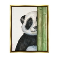 Stupell Industries Panda Medvjed uljubljena oko bambusa Smijanje životinjskih slika Metalni zlato plutajući uokvireni platneni ispis zidne umjetnosti, dizajn od Georgea Dyachenko