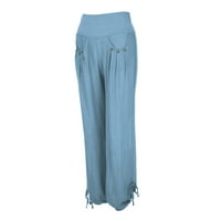 ForestYashe ženske pantalone modni čvrsti gumbi pamuk i Lan Casual labave pantalone široke pantalone