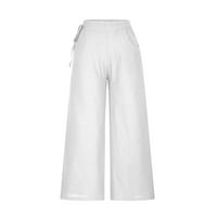 Qiaocaity ženske Casual labave pantalone visokog struka od punog pamučnog platna sa strane sa vezicama široke pantalone bijele 4xl