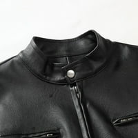 Kožne jakne za muškarce, Fau Bomber jakna za muškarce motociklistički rever zimski topli zadebljani puni Zip-Up uski bajkerski kaput Crni XXXXXL