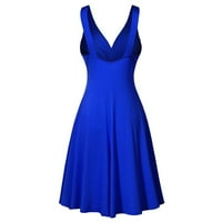 Finelylove pad ženske haljine koktel haljine za žene a-line kratki kratki rukav štampani plavi XL