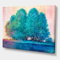 PromenArtict 'Plavi obojeni utisak drveća Lakeside' Lake House Platno Zidno Art Art Print