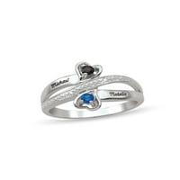 Personalizirani dizajn srca gravirani prsten od rodnog kamena para u Sterling srebru sa dijamantskim akcentima