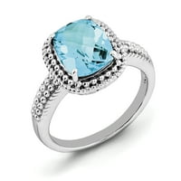 Primal Silver Sterling Silver Rodium-plated Checker-cut plavi topaz prsten