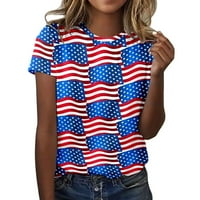 American Flags Casual Tops for Women T Shirts Printed Short Sleeve O Neck 4th of July T Shirts For Women Loose Fit Blue L