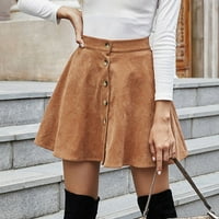 HGW kratke suknje za žene kratka suknja suknja sa šortsom ispod ženskog dugmeta visokog struka prednja kaputa Flare Lattice štampana linija kratka Mini suknja Khaki XL