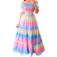 Maxi haljine za žene ljetne ženske maksi haljine s ramena Fower cvjetni Print kratki rukavi visokog struka