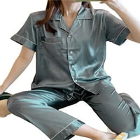 Zdcdcd Plus Size L-XL ženska udobna kućna Odjeća satenska svilena dugmad pidžama set odjeće za spavanje