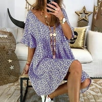 Ženska haljina - čvrsta zvonala V Vrata Shift Haljina kratkih rukava Midi labava udobna haljina Purple