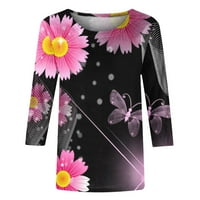 Juebong Tops for Women Vintage Sleeve Tunic Shirts Classy Crew Neck Floral Print Tshirt Fall Summer Bluses