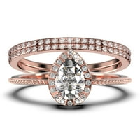 Art deco 2. Carat Vintage Pear Cut Diamond Moissanite zaručnički prsten Set, vjenčani prsten u Sterling