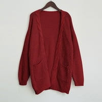Skpblutn Ženski kardigan džemperi Zimski jeseni ugodni vrhovi labavi otvoreni prednji kabel sa džepovima iz vrata dugih rukava Pleteni džemper kaputi Crveni XL
