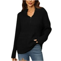 Ispod $ Džempe za žene za žene patentni patentni patentni džemper Jumper Solid Color Modni labavi ležerni pleteni gornji jesen zimski pulover džemper s dugim kapljicama rukavice za rukave, crne boje