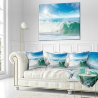 Designart bijeli i Plavi valovi pod suncem - jastuk za bacanje morskog pejzaža-16x16