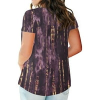 asdoklhq ženske haljine Plus veličine, žene Plus veličine V-izrez Tie-dye Print dugme kratki rukav vrhovi majica bluza
