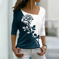 Žene plus size Tops modni Casual Print V-izrez Dugi rukav labavo cvijeće bluza tunika Tshirt Party plaža