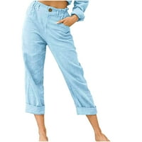 wavsuf ženske Casual pantalone pune dužine visokog rasta čvrste sa džepovima klirens svetloplave juniorske pantalone veličine 2XL