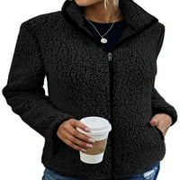 Paille Ladies Zip up običan kaput Casual zimski kaputi sa džepovima Work Outwear Fleece Jacket Black XL
