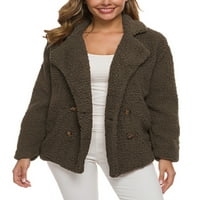Glookwis ženska jednobojna jakna labavi flis Fuzzy kaputi dugmad Casual Outwear rever Dugi rukav kafa 2XL