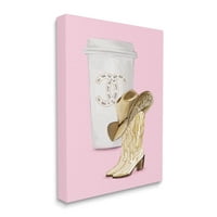 Stupell Industries Pink Glam Cowgirl Boots & Coffee Beauty & Fashion Paint Galerija zamotana platna Print