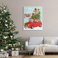 Stupell Industries Oh What Fun Holiday Car Graphic Art Gallery Wrapped Canvas Print Wall Art, Design by
